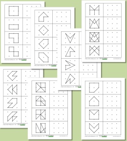 Połącz kropki według wzoru 3x3 – zestaw 28 zadań do druku o różnym stopniu trudności