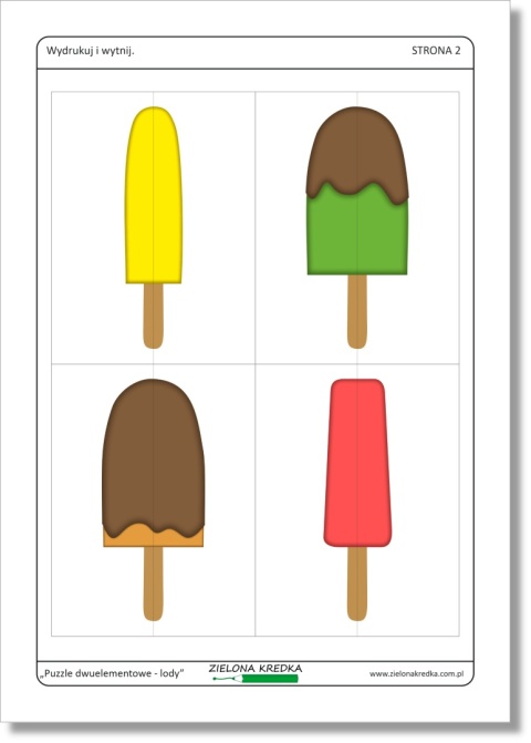 Puzzle dwuelementowe – lody, podgląd strony 2 zestawu PDF do druku