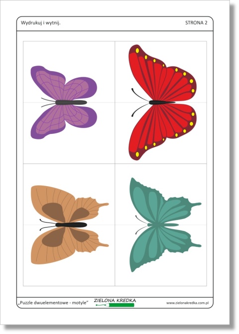 Puzzle dwuelementowe – motyle, podgląd strony 3 zestawu PDF do druku