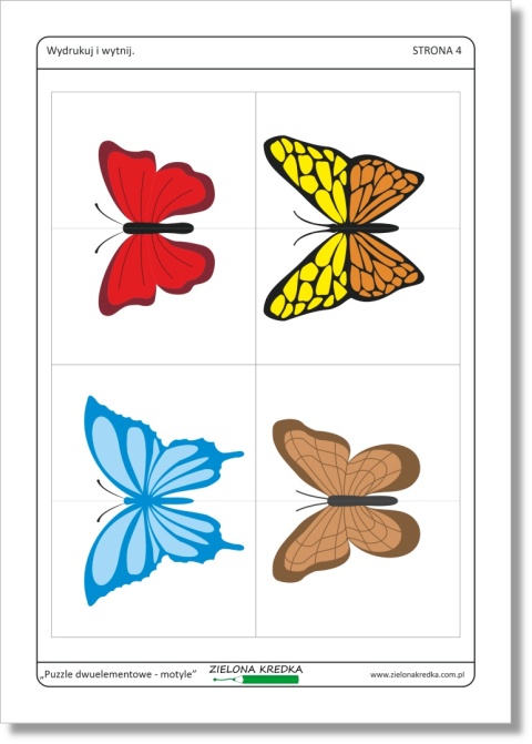 Puzzle dwuelementowe – motyle, podgląd strony 4 zestawu PDF do druku