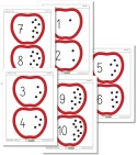 Puzzle jabłka liczę do 10 z kontrolą błędu – podgląd wszystkich stron PDF z jabłkowymi puzzlami do nauki liczenia