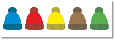 Przykładowa karta PDF ze wzorem układanki czapki – 5 kolorów