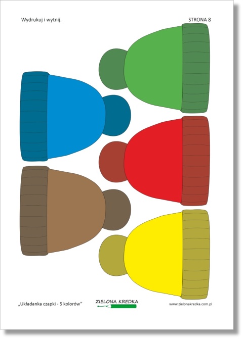 Kolorowe czapki do wycięcia – elementy zimowej układanki dla dzieci