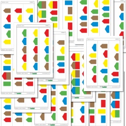 Zestaw 18 stron z kartami do odwzorowywania domków – 54 układy do ułożenia