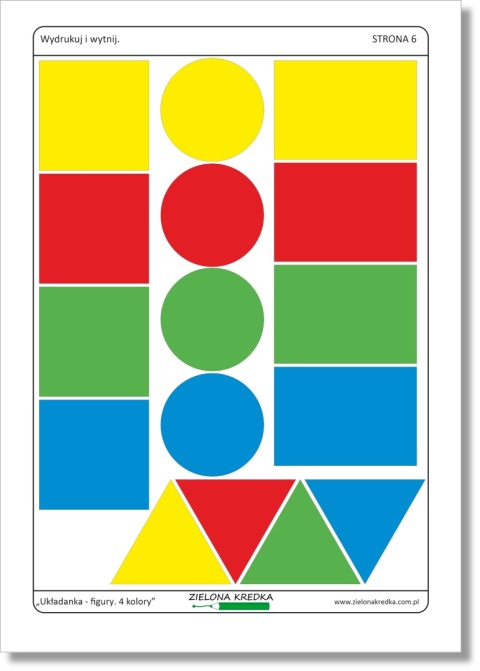 Kolorowe figury do wycięcia – części układanki edukacyjnej dla dzieci