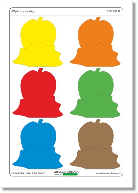 Kolorowe jeże i jabłka do wycięcia – elementy układanki dla dzieci