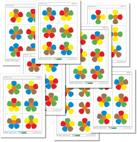 Zestaw 8 stron z kartami do odwzorowywania kwiatków – 48 układów do ułożenia