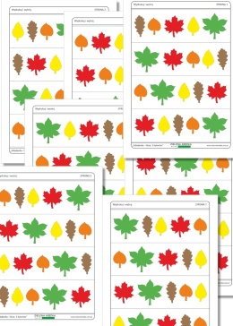 Zestaw 7 stron z kartami do odwzorowywania liści – 28 układów do ułożenia