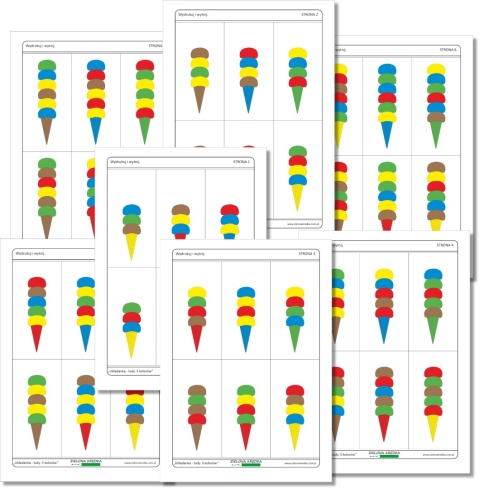 Zestaw 7 stron z kartami do odwzorowywania lodów – 42 letnie wzory układanki