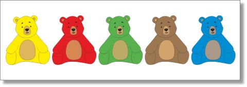 Przykładowa karta z zestawu „Układanka misie – 5 kolorów” przedstawiająca wzór do odwzorowania przez dziecko