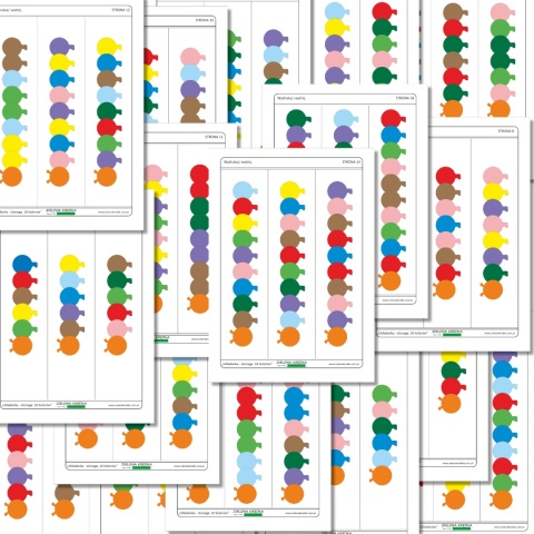 Zestaw 18 stron z kartami i elementami do wycięcia – 54 układy stonóg do ułożenia