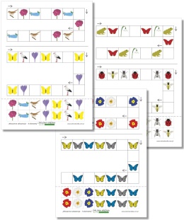 Zestaw Wiosenne sekwencje – 3 elementy, karty pracy PDF do druku dla przedszkolaków