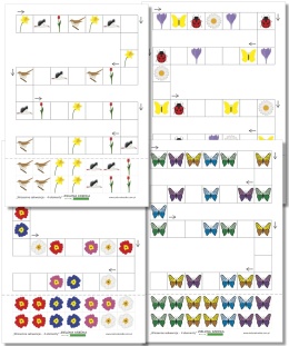 Zestaw Wiosenne sekwencje – 4 elementy, karty pracy PDF do druku dla przedszkolaków