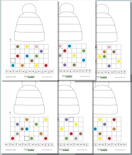 Zakodowane czapki – ćwiczenia kodowania dla dzieci, karty pracy do druku PDF