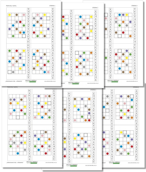 Zakodowane lody – układanka, 6 stron z kartami ze ścieżkami, 24 różne trasy