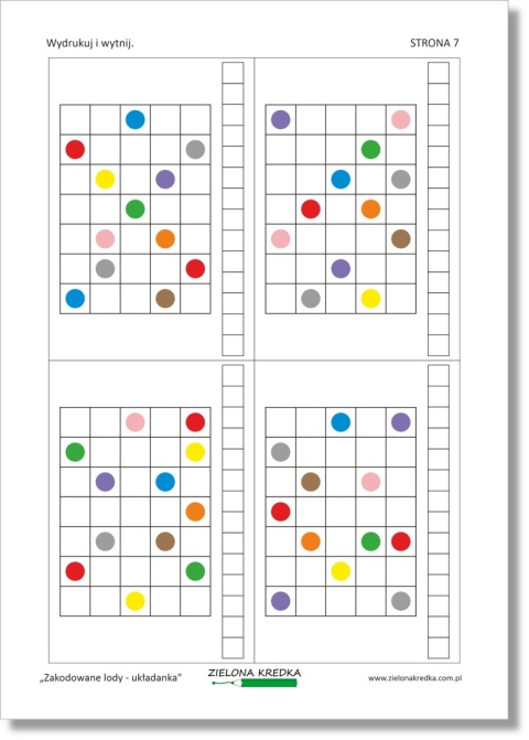 Zakodowane lody – układanka, strona z tabelami do tworzenia własnych tras