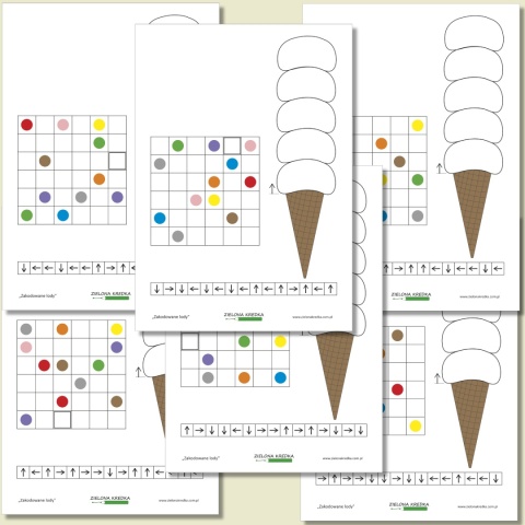Zakodowane lody – karty pracy PDF do kodowania strzałkami dla dzieci