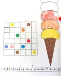 Kolorowanie gałki lodów w ćwiczeniu Zakodowane lody – kodowanie strzałkami