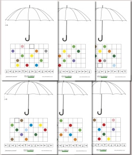 Zakodowane parasole – podgląd wszystkich stron zestawu kart pracy do druku