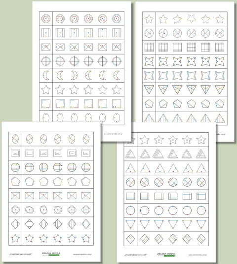 Podgląd wszystkich stron zestawu kart pracy Znajdz taki sam obrazek do druku dla dzieci