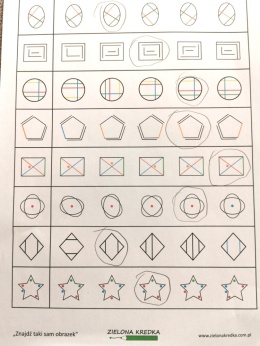 Pierwsza strona zestawu kart pracy Znajdz taki sam obrazek z rozwiazanymi zadaniami