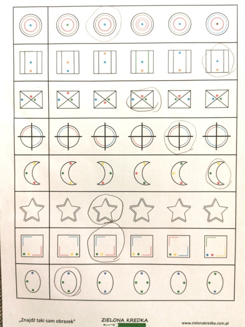 Druga strona zestawu kart pracy Znajdz taki sam obrazek z rozwiazanymi zadaniami