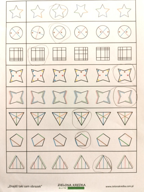 Trzecia strona zestawu kart pracy Znajdz taki sam obrazek z rozwiazanymi zadaniami